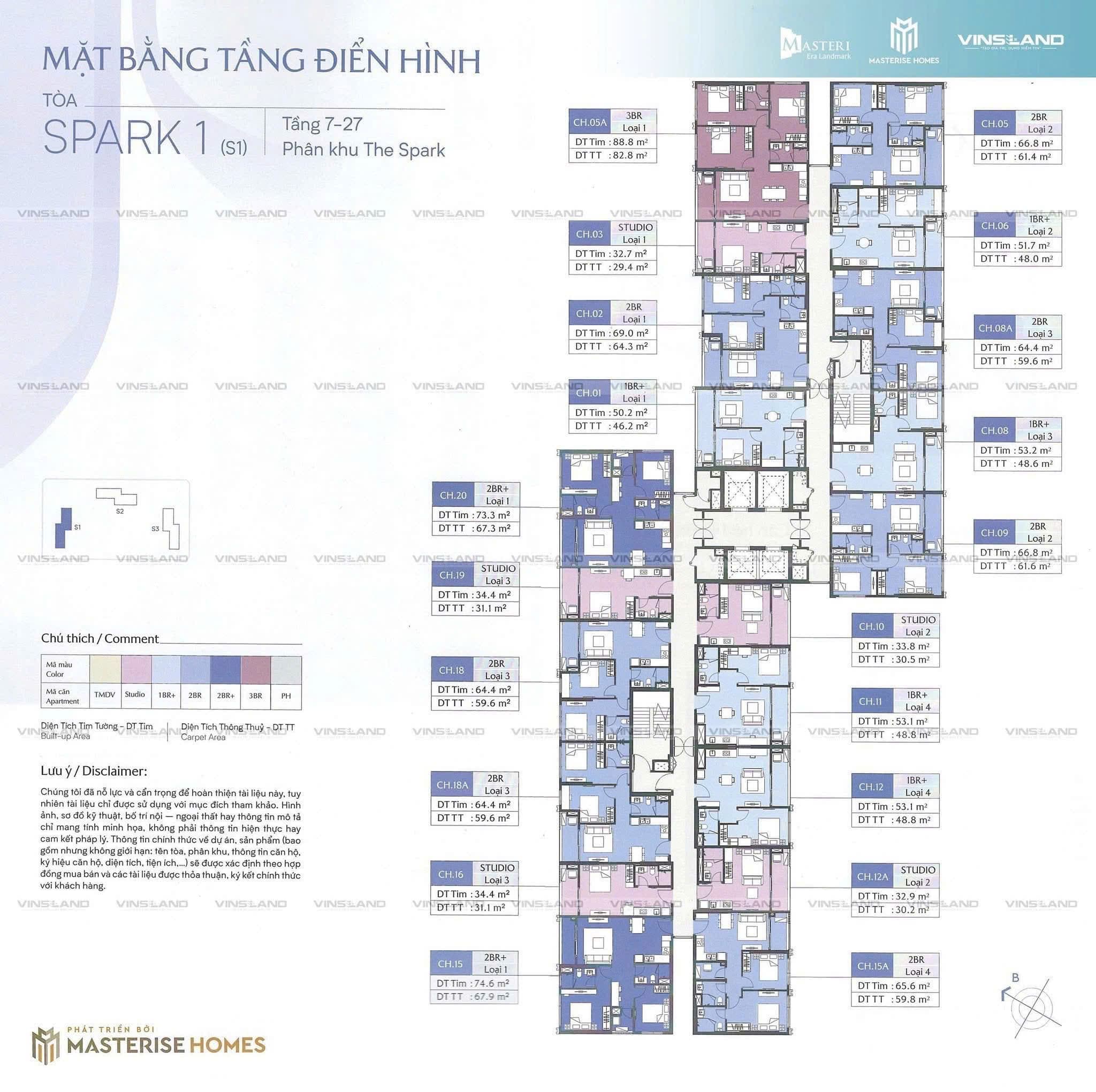 Mặt bằng The Spark Toà S1 Masteri Era Landmark